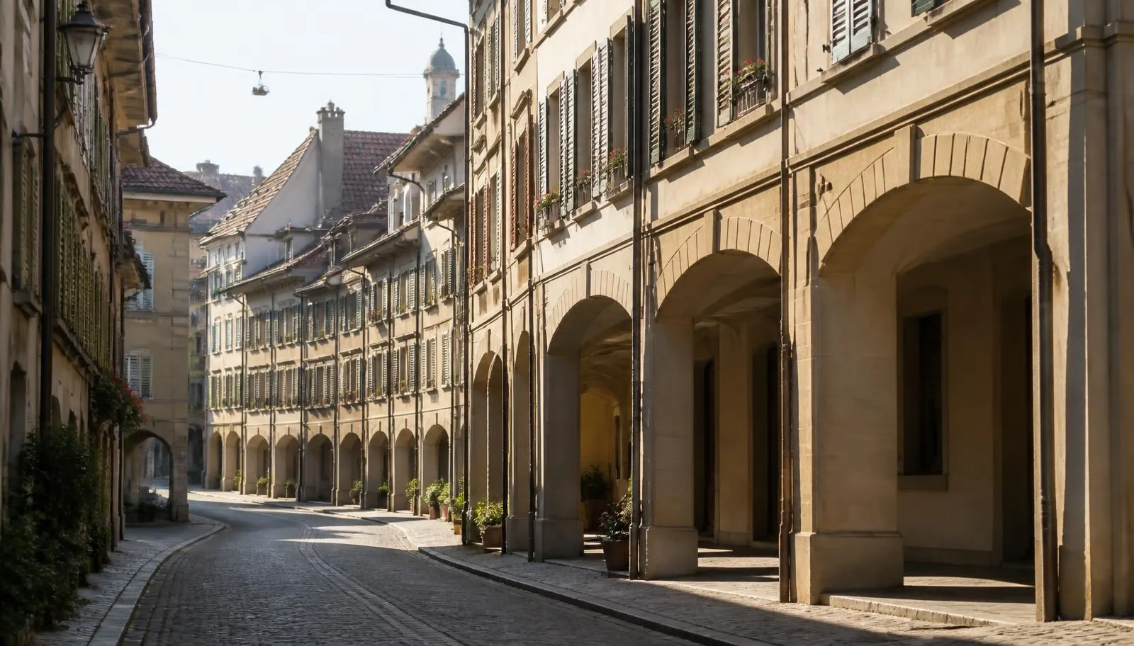 Altstadtgasse mit Lauben und Wohnungen in der Berner Altstadt